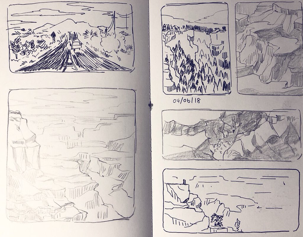 Sketches from my trip so far! I was especially struck by how large Cathedral Monument was up close, and kind of thought to myself, maybe this is what it's like to walk at the foot of a giant? A rock giant ? 