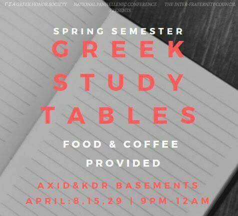 gsazetapi's tweet photo. All Greek Study tables, sponsored by GSA, IFC, and Panhel, is going on right now, come on over to the Alpha Xi Delta basement for food and study tables! https://t.co/UIOKsckY1C
