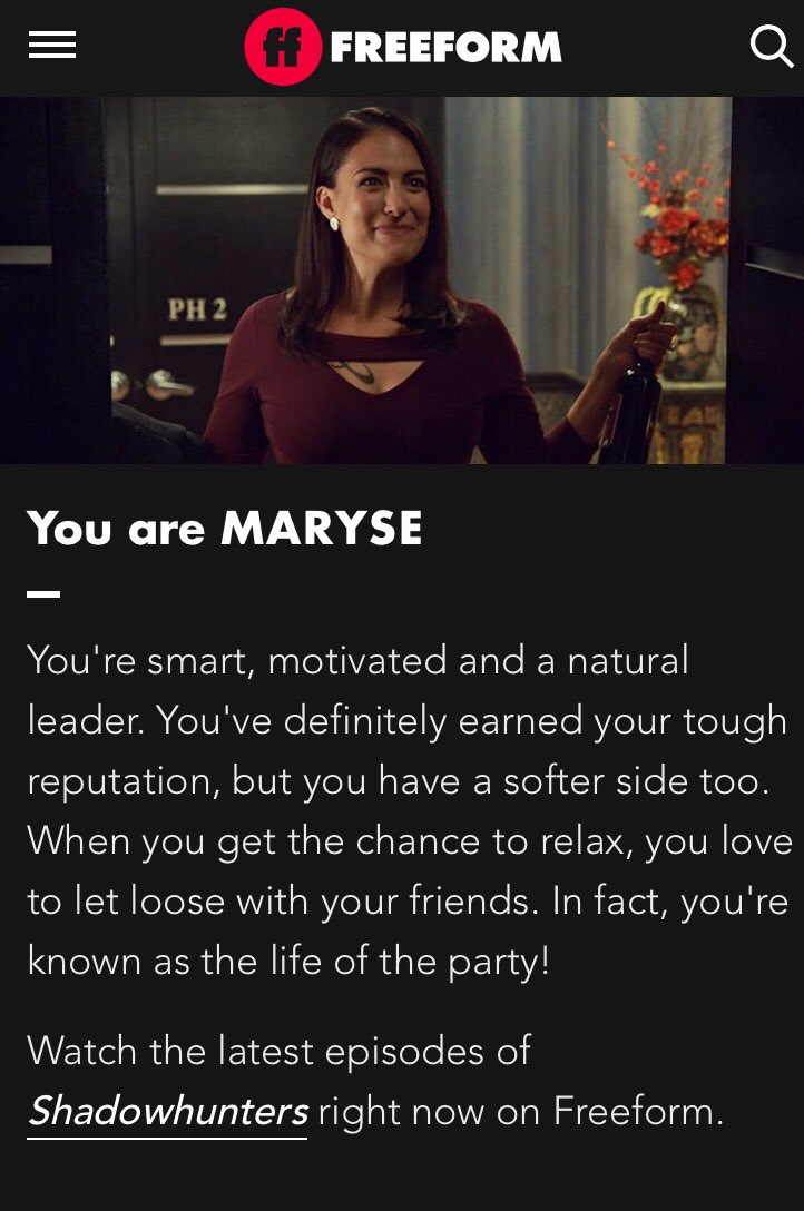 NicolaNCD's tweet photo. Bahahahaha! Thatโs a very good quiz! Find out which Shadowhunters character you are on the @FreeformTV Website! @ShadowhuntersTV #shadowhunters #gotmyself https://t.co/i8tRTZ829O