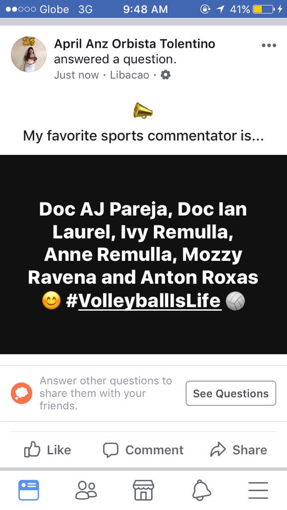 heyitsaprilanz's tweet photo. FB asking who is/are my favorite sports commentators. 😁 @ajmpareja @MrPureBusiness @myDugout @ivyr_07 @AnneRemulla https://t.co/vpbW9rOhSk