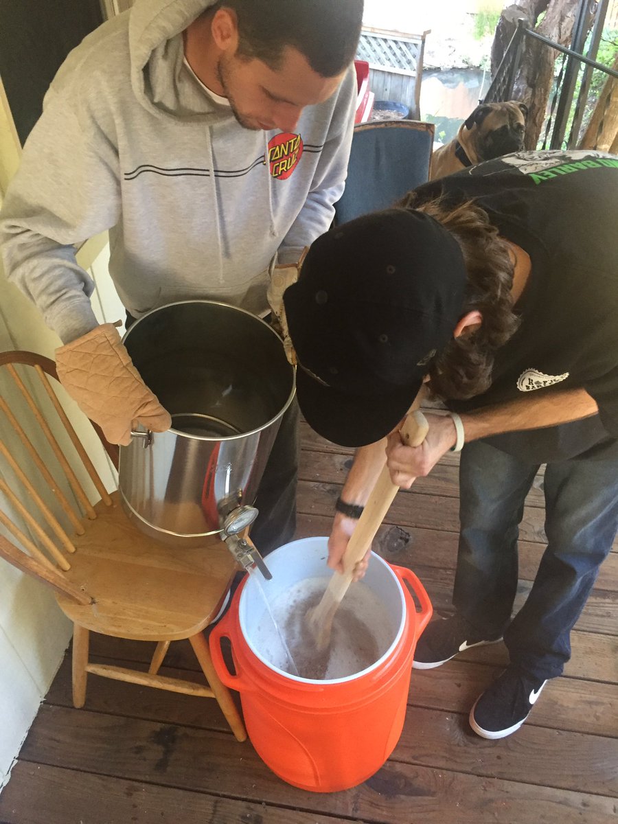Teacher the neighbors the ropes one their new system. Huge double IPA. Pretty crazy brew for a first go, but brew what you love to drink.