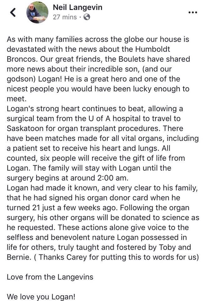 Rest In Peace Logan Boulet and God be with your family and the families of these recipients who will never meet their hero but who will know they were blessed by one 💚💛#DonateLife #humboltstrong #PrayersForHumboldt #Hero