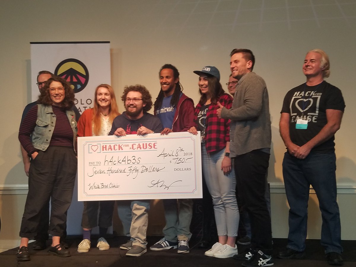 WhiteBirdClinic's tweet image. Our fantastic team who brought our Help Directory to new heights. Hoping to get it released to the public soon. Thank you Eugene community! #hackathon #techoregon #oregontech