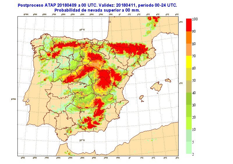 PrepperEspana's tweet photo. RT AEMET_SINOBAS: Vuelve la nieve. Estos son los mapas de probabilidad de nevadas (IFS) para estos próximos días. https://t.co/CAGDhYg57u