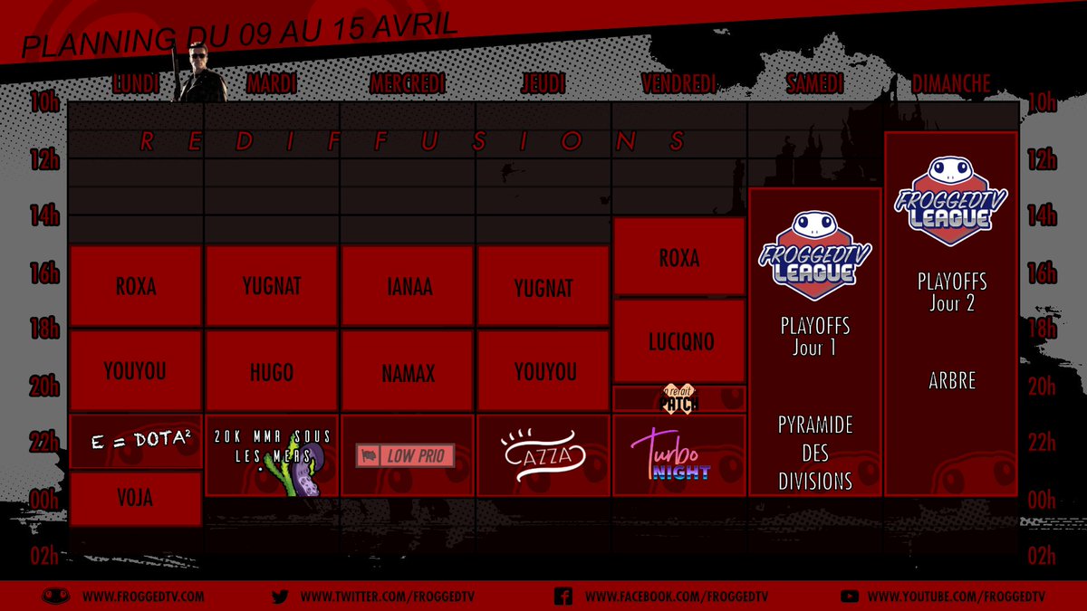 FroggedTV's tweet image. C'est lundi, c'est la reprise !
Retrouvez à partir de 15h @ianaA_dota @Roxa_Gaming @HugoDota &amp;amp; @v0jadota pour cette première journée d streaming post ban !