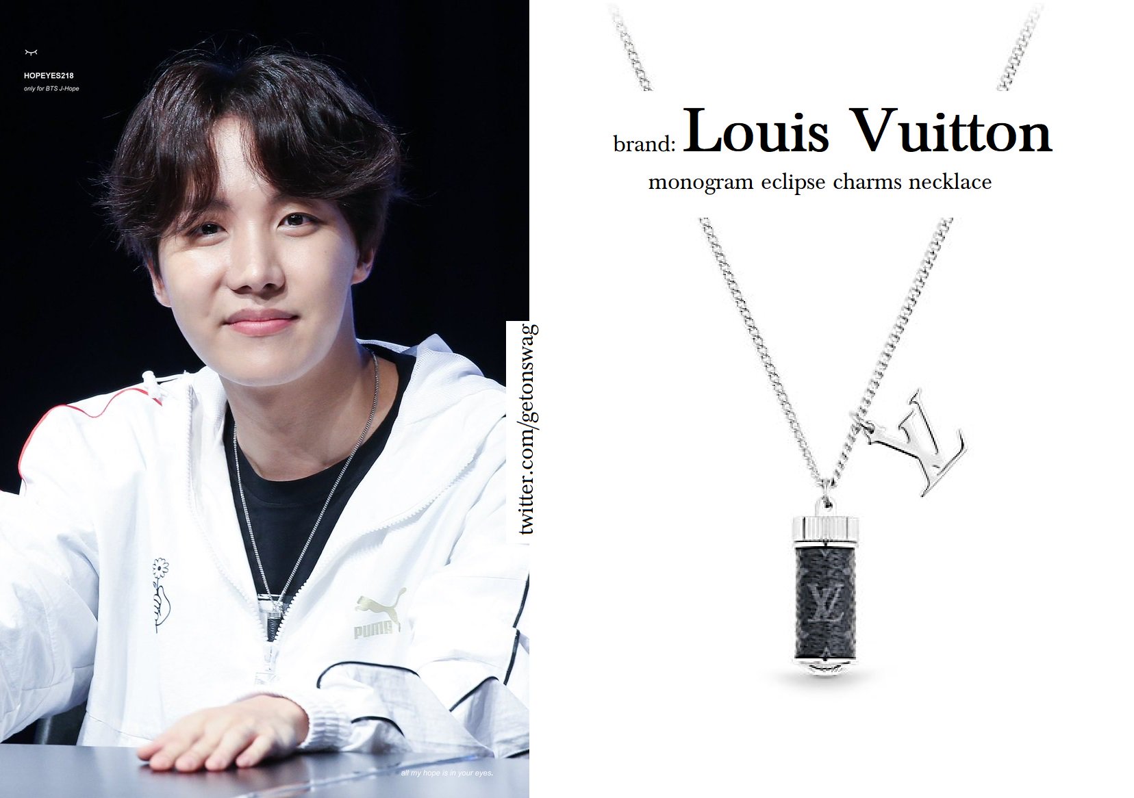 Beyond The Style ✼ Alex ✼ on X: J-HOPE #BTS 180408 #JHOPE #제이홉 #방탄소년단  LOUIS VUITTON monogram eclipse charms necklace, approx.515 usd 🎁 from  HOPEYES218  / X
