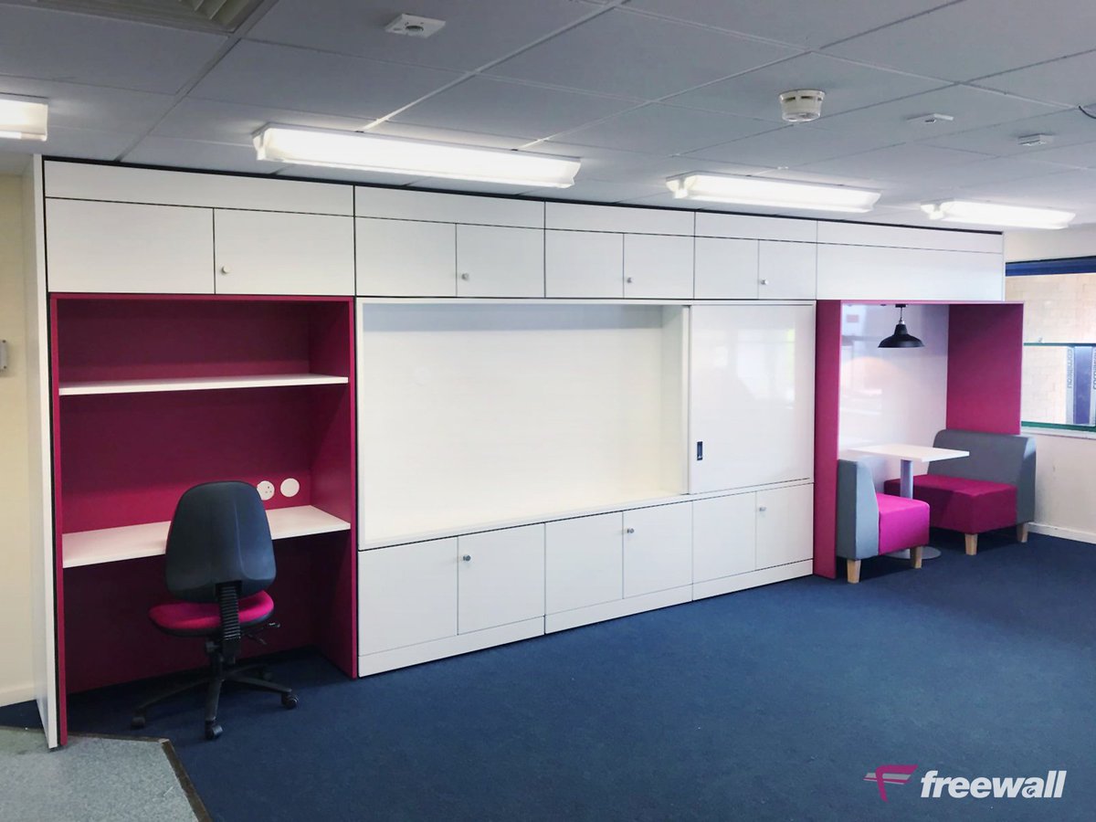 FreewallSystems's tweet image. 📚Check out this #Teachingwall storage configuration featured with: Writable Sliding Doors / Media Screen alcove / Teacher Desk / Meeting Pod / Tray Storage / Fuchsia highlights / and lots of hidden storage space. #BringYourStorageToLife
📞01403 785 985 ✉sales@freewall.co.uk