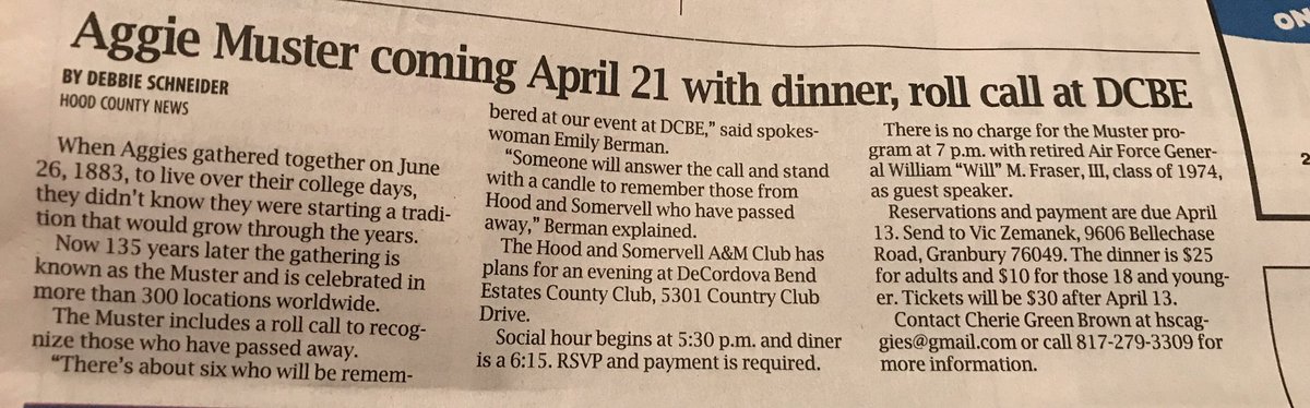 hood_co_aggies's tweet photo. Aggie Muster is coming up!!! Don't forget to RSVP! See pinned tweet &amp; news clip for details! #Softlycallthemuster #Muster2018 https://t.co/aJSx0iXmsZ