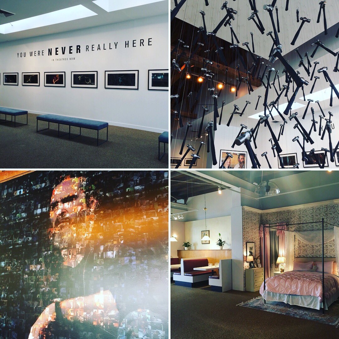 Saslow_Scott's tweet photo. The Taschen Gallery is doing a You Were Never Really Here exhibit, featuring framed photos and screenshots, props, and as you’ll see in the third pic, a photo booth. 😁 #youwereneverreallyhere #bringthehammer #taschengallery #artgallery #artshow #tributeshow #movieprops #taschen https://t.co/XdlQEvp4Pk