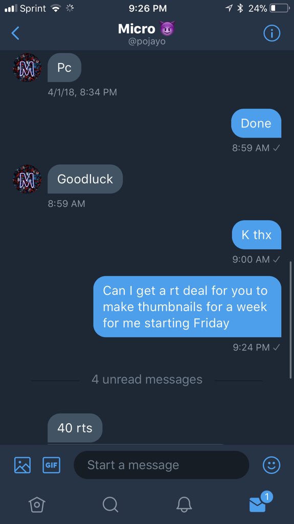 40 rts for pojayo to do my thumbnails for a week 
Rt or your mom will die