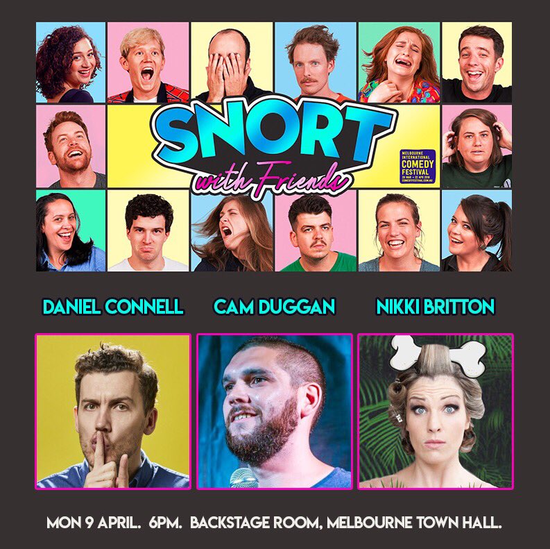 EARLY SHOW - improv in the evening, nothing tastes better.

Joined by compatriots:
@DanielC0nnell3
<a href="/cameron_duggan/">Cameron Duggan</a>
and <a href="/nikki_britton/">Nikki Britton</a> 

6PM in the Melbourne Town Hall! Come get some before we take two nights off: comedyfestival.com.au/2018/shows/sno…