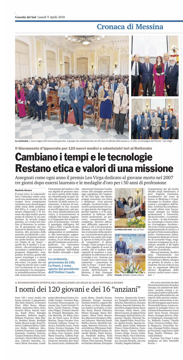 LillyLaFauci's tweet photo. #GiuramentodIppocrate #cerimonia2018 #Universita #OrdinedeiMedici #Messina 
@GazzettaDelSud 09/04/2018 https://t.co/vFcpbL6SuJ