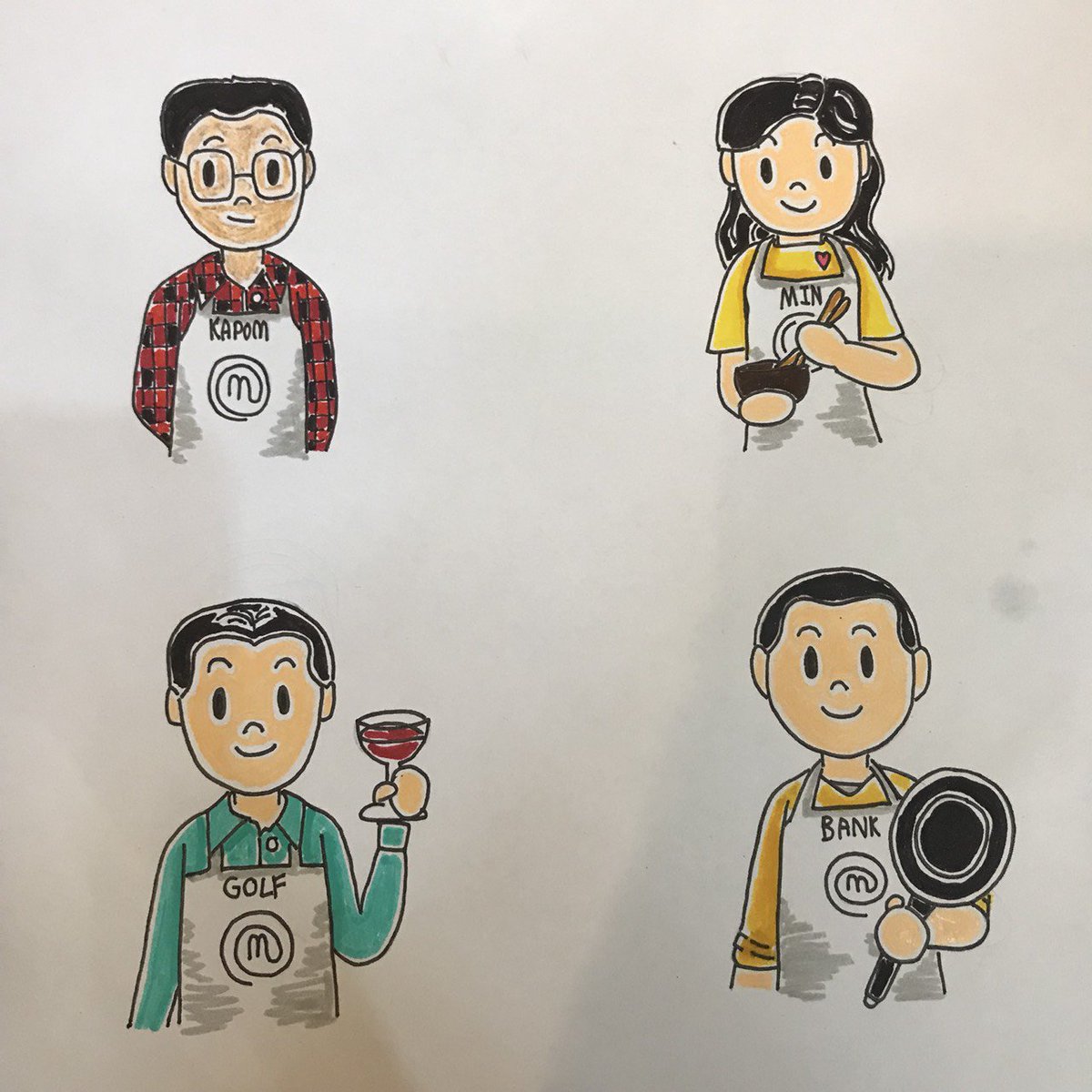 TSaengudomlert's tweet photo. #MasterChefThailand วาดเองค่าา ตั้งใจสุดฝีมือฝุดๆ @nalat_chi @jahphoo @deawkomsun @kapom1991 @Min_Min_Tra @bankbank_j @p_dissakul @Yurismithh12 @SunyaGolf https://t.co/8XzsBtBG7Z