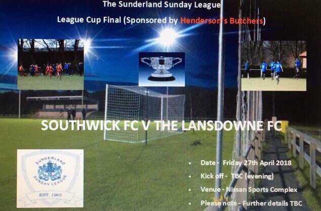 *** LEAGUE CUP FINAL ***

2 weeks on Friday v <a href="/SouthwickFC1/">Southwick FC</a> 

Big crowd expected, promises to be a great night. Looking forward to a few beers with our opponents regardless of the result, the way it should be.

#mickandairsonsblueandwhitearmy #allezallezallez 🔵⚪️🔵⚪️