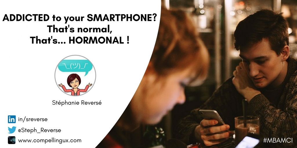 Steph_nCo's tweet photo. Do we get addicted to smartphones and social media or to the dopamine we produce when liking, swiping, clicking, sharing? (link to English version in the article) #CompellingUX #UXDesign #NeuroDesign #MBAMCI https://t.co/q2Yb77MibE https://t.co/VdltkhIDFC