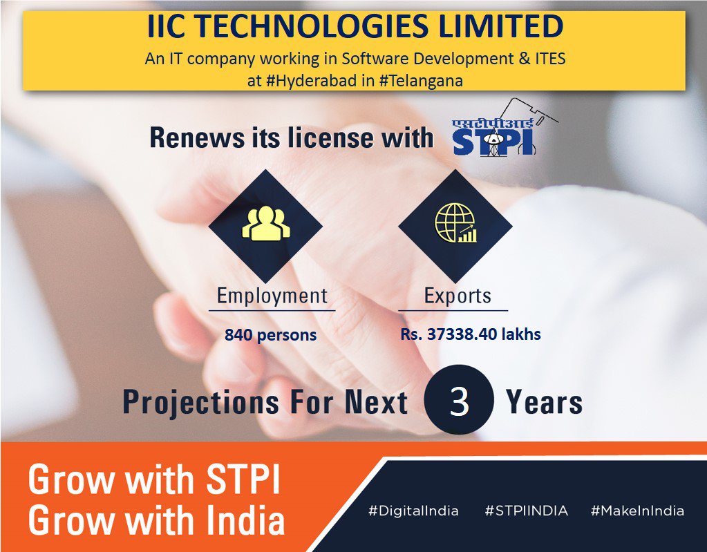 Congratulations M/s. IIC TECHNOLOGIES LIMITED for renewal of license! #GrowWithSTPI #DigitalIndia #STPIINDIA <a href="/rsprasad/">Ravi Shankar Prasad</a> <a href="/KJAlphons/">Alphons Kannanthanam</a> <a href="/Omkar_Raii/">Dr. Omkar Rai</a> <a href="/MakeInIndia/">Make in India</a> <a href="/IICTechnologies/">IIC Technologies</a>