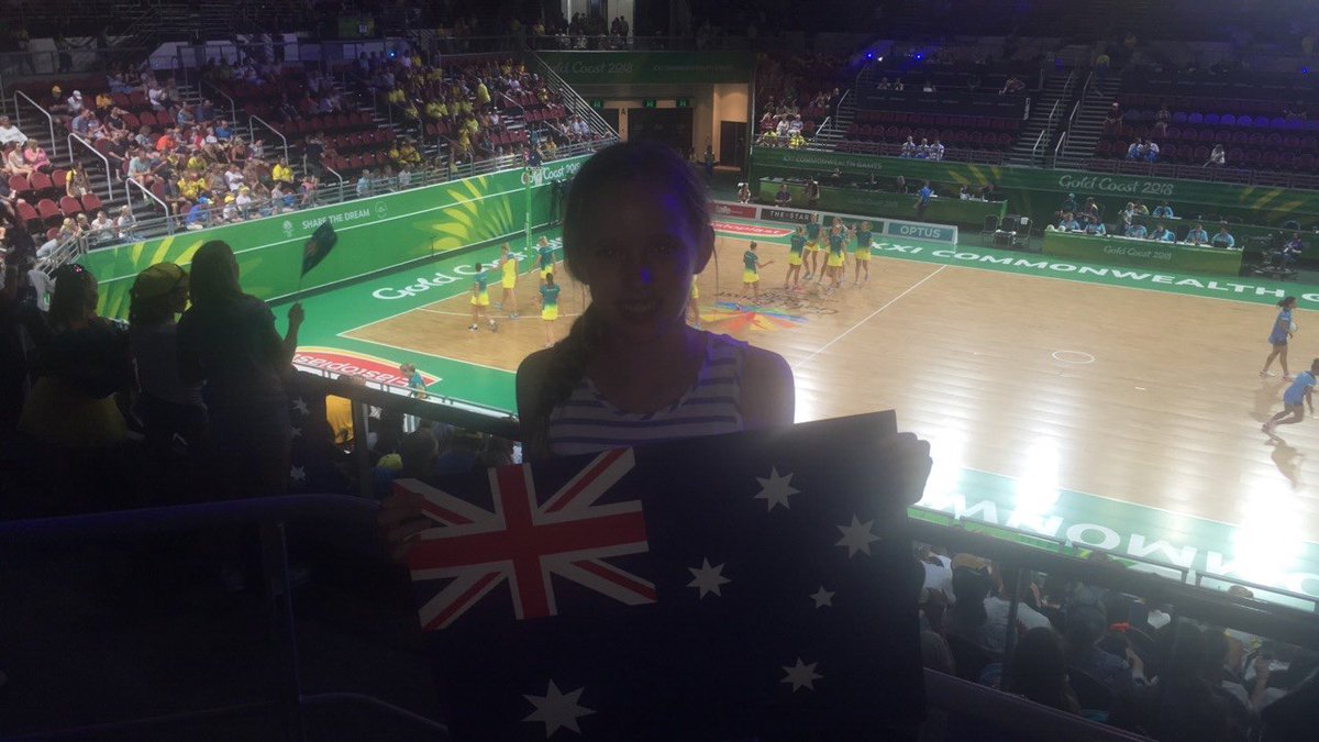 AdeleWoolard's tweet photo. #GC2018netball. 
Just a little excited to be watching the Diamonds! https://t.co/pjAkV6ZqdA