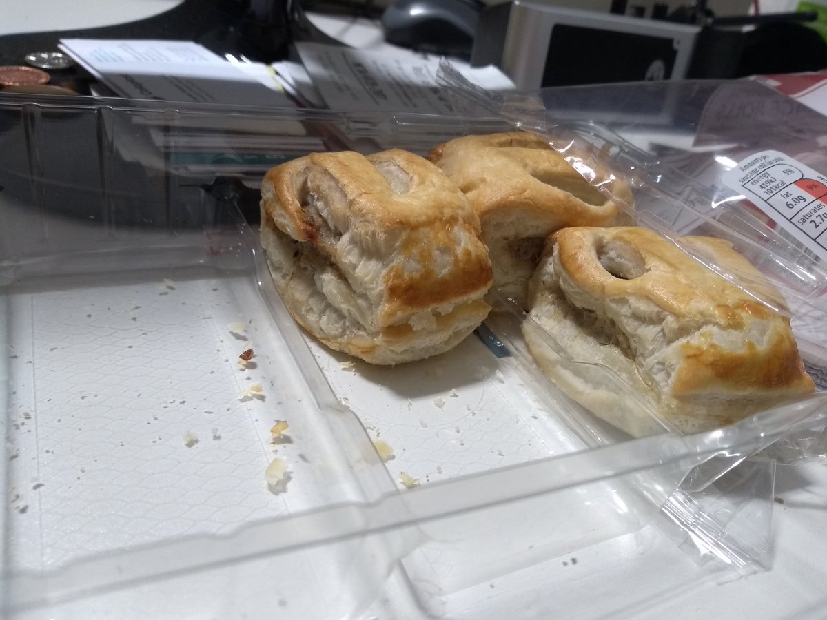 Hour 44 of #SFL48HR - Things are getting desperate...we're down to our last 3 sausage rolls!