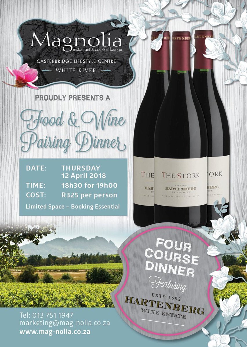 Magnolia_WR's tweet photo. Food and wine pairing with @HartenbergWine ! This Thursday, remember to book as space is limited. Contact us on 0317511947 https://t.co/2NBGDXke04