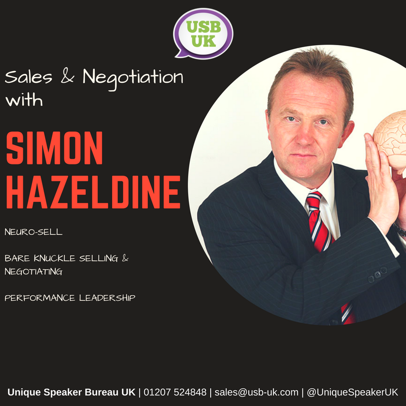 Following a successful career in sales, <a href="/SimonHazeldine/">Simon Hazeldine</a> now works internationally as a professional #speaker and performance consultant in the areas of #sales, #negotiation, #business performance and applied neuroscience. Contact <a href="/UniqueSpeakerUK/">USB-UK</a> for details #KeynoteSpeaker