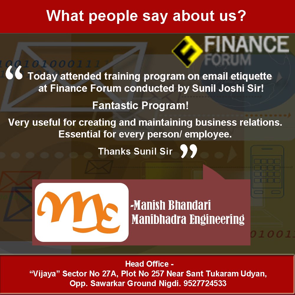 financeforuum's tweet photo. What people say about us
CMA Sunil Joshi
+91 9527724533
#maths_classes #maths #math_solutions #solutionformathes #Email_etiquette #email #classes #CharteredAccountant #CMA #MBAFinance #corporatetraining #financialcontrolsystem #coaching 
like our fb page https://t.co/kGKCPreXCl https://t.co/e7MGPxhsAZ