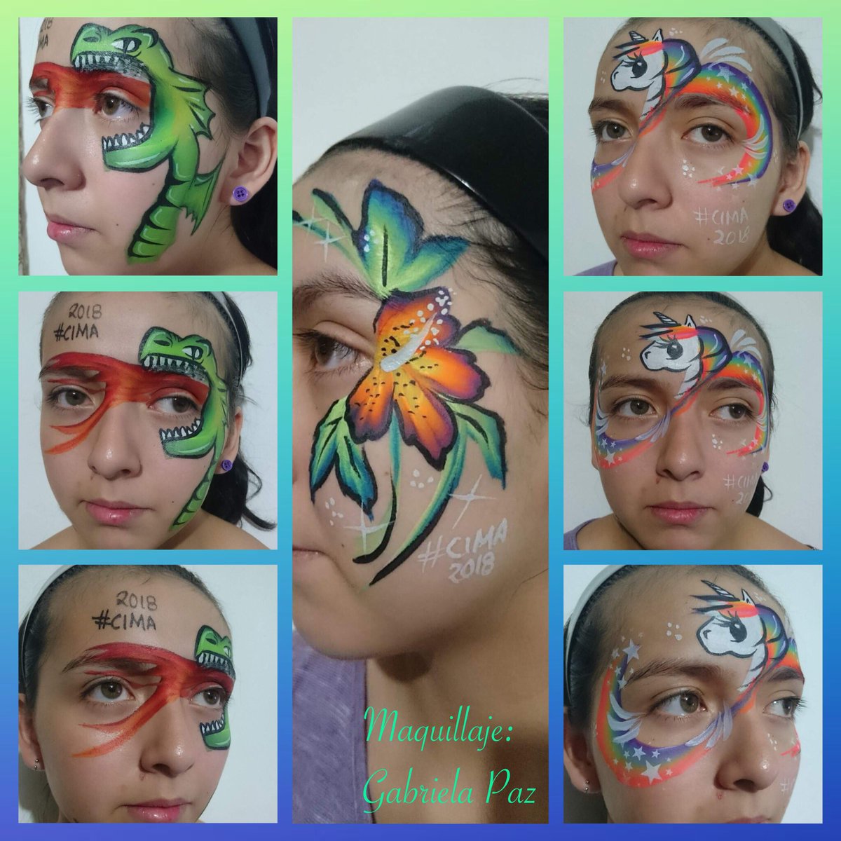 DecorarteGPaz's tweet photo. Hola! Les comparto mis tres diseños más pedidos, Dragón,  unicornio y flores  #MaquillajeDragon #MaquillajeUnicornio #MaquillajeDeFlores #CIMA2018 #FacePainting #Decorartepaz #PintaCaritas #RetoCIMA https://t.co/HagYNOASfW