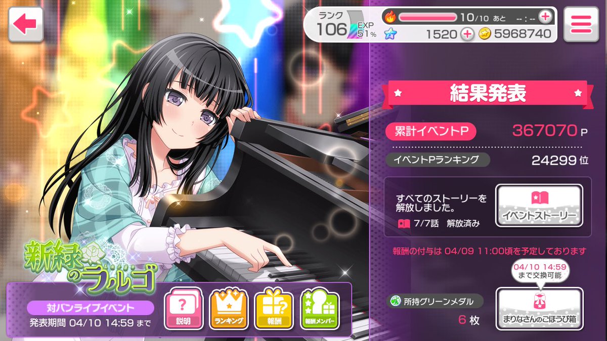 ayaaaaaaaoo's tweet photo. 4時間ちょっとでイベント��った😅
8万からここまで追い上げたけど20000位以内はきびちかったー https://t.co/pTml5YQrbh