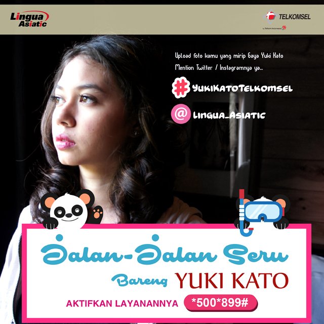 Lingua_Asiatic's tweet photo. YUUK IKUTAN JALAN-JALAN BARENG YUKI KATO

Khusus Pengguna Telkomsel Segera Hub *500*899#
Caranya: Posting foto/video kamu yang mirip gaya YUKI KATO @yukikatou2 , mention ke @Lingua_Asiatic di Instagram/Twitter
Selalu Gunakan hashtag #YUKIKATOTELKOMSEL https://t.co/htOy1kad7Q