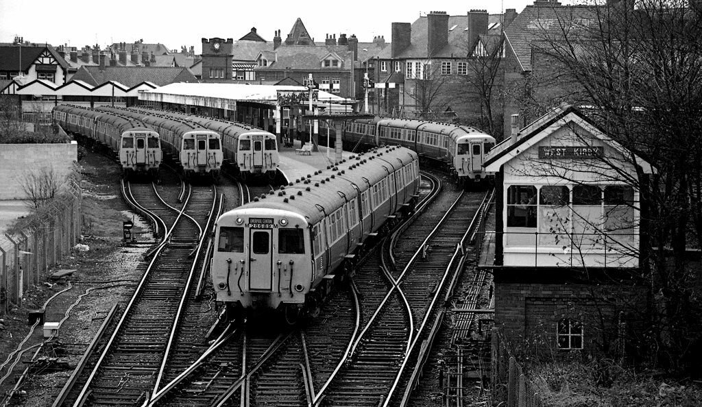 RailwayCentral's tweet photo. #Mersey Monday.... a fleet of #BritishRail #Class503's(AM3's) stabled at #WestKirby Station.... #MerseyRail #MerseyTravel #Liverpool https://t.co/K2WM9OzOpQ