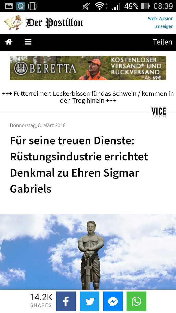 jlluminati's tweet photo. @Der_Postillon lässt sich seine Satire über die Waffenindustrie von der Waffenindustrie @Beretta_1526 bezahlen. SO geht satieresensitives Marketing! Sehr schön! https://t.co/ttzyTN3Pqp