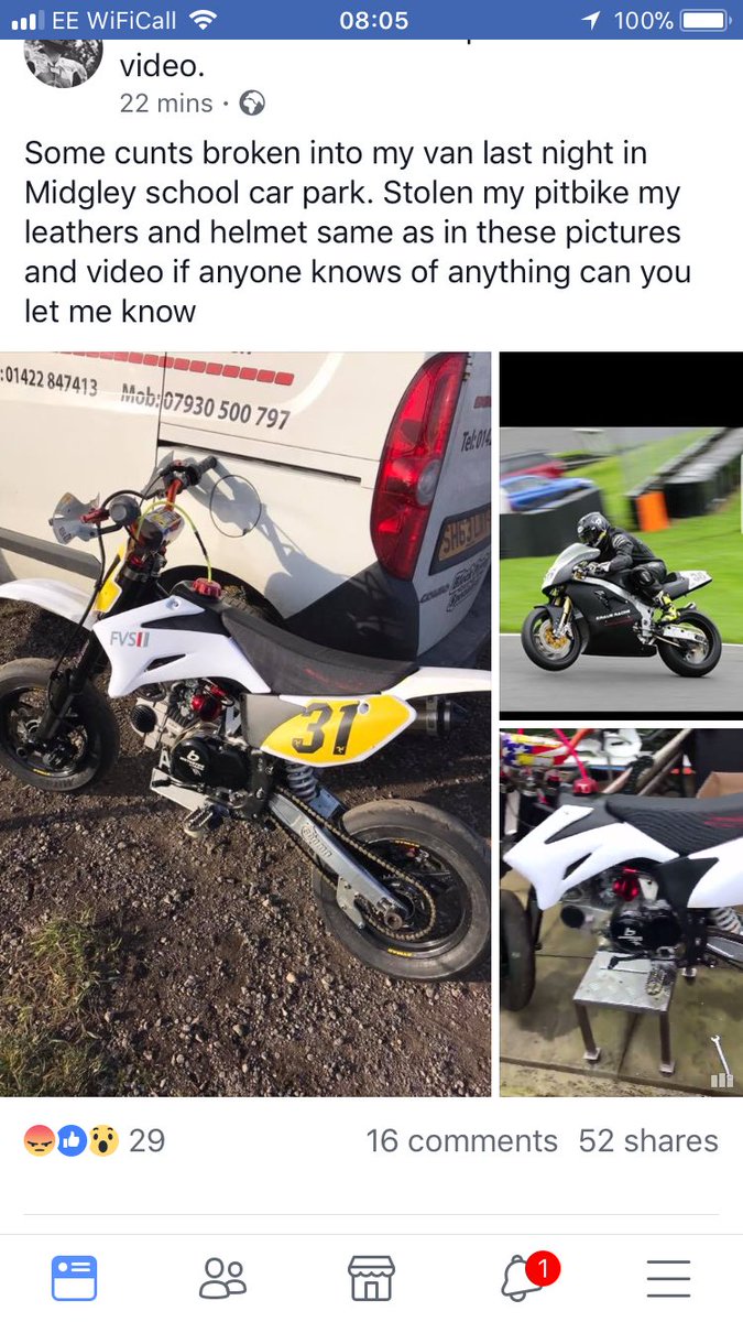 Some twats have stolen <a href="/JCowardRacing/">Jamie Coward</a> pitbike leathers helmet toolbox and kitbag as below PLEASE SHARE the hell out of this !!!!! 😡🤬😡🤬