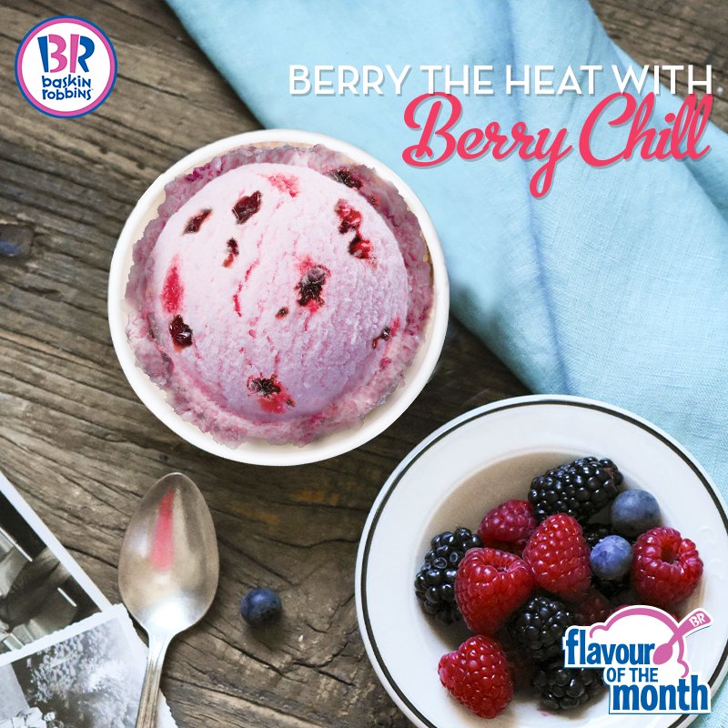 BaskinRobbinsIn's tweet photo. Beat the heat with a delicious combination of raspberry ice cream loaded with blackcurrant, blueberries and a sweet strawberry swirl. #BerryChill https://t.co/ZnrRSBskZq