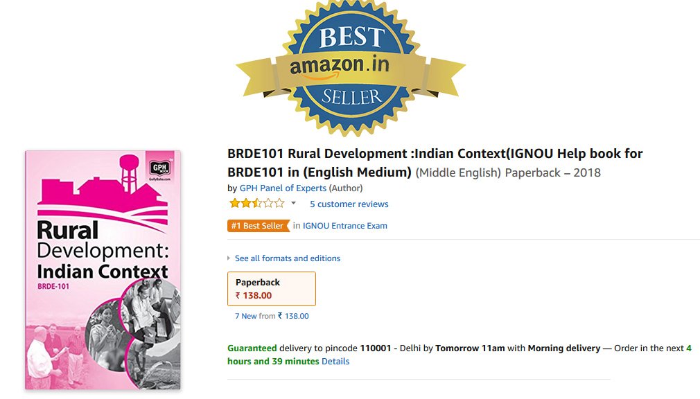 gphbook's tweet photo. 🤩New Feather added in the Cap of GPH our BRDE-101 Rural Development: Indian Context got the title of the #1 Best Seller Book by Amazon.🥇📚

#Amazon #BestSellers #ignouhelpbooks #ignou #gullybababooks #gph #ignoustudents #books #authors #bookstagram #bestselling #onlinebooks https://t.co/eY49gC9XZC
