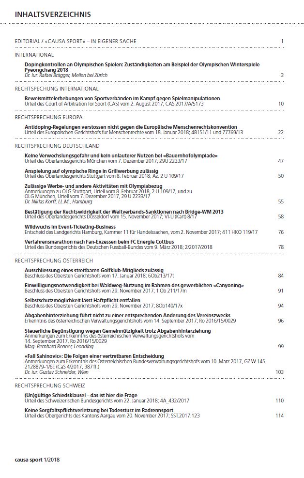 In den nächsten Tagen erhältlich: Causa Sport 1/2018