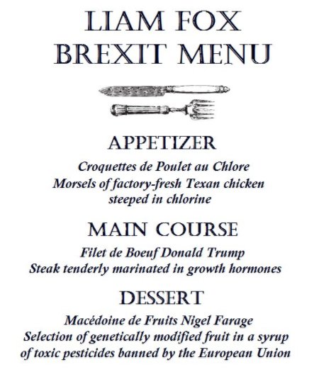 Tom___Scott's tweet photo. The Liam Fox Brexit Menu.
#AwfullyBritishMenu https://t.co/v1vgSGmXMM