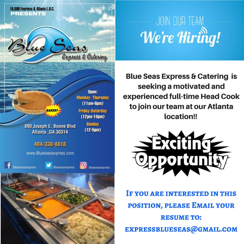 <a href="/BlueSeasExpress/">Blue Seas Express</a> is still on the lookout for the next <a href="/BlueSeasExpress/">Blue Seas Express</a> Head Cook! Have culinary talent or know someone who does? For all of those that are interested in applying: Please send your resume to: expressblueseas@gmail.com!  We look forward to hearing from you!