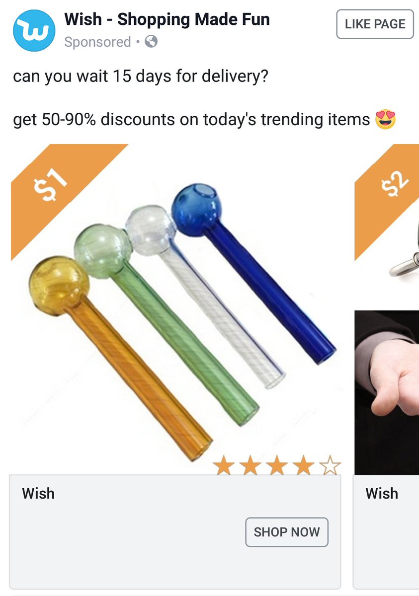 realkoza's tweet photo. Tell me why Wish is trying to sell me crack pipes for a dollar? 🤔 https://t.co/xwqma8Rvch