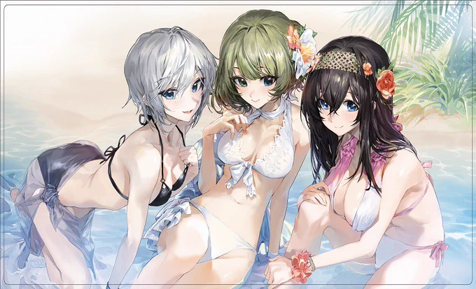 Comic1☆13新作情報①モバマスより、「水着アナスタシア&amp;水着楓&amp;水着文香」のスリーブ&amp;プレイマットになります。 イラストはモ誰様()になります! 