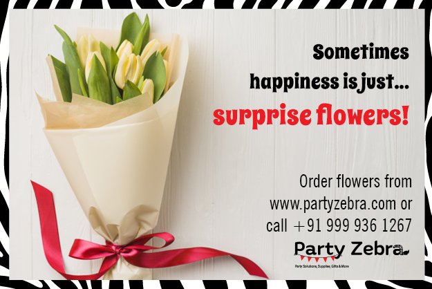 PartyZebra_PZ's tweet photo. Planning to surprise your dear one? How about nailing the idea by gifting them a bunch of flowers?
Order now: https://t.co/B5JU8i8PjD
Or call: +91 999 936 1267 
#PartyZebra #Flowers #FlowerDeliveries https://t.co/w2mSMNIrlx