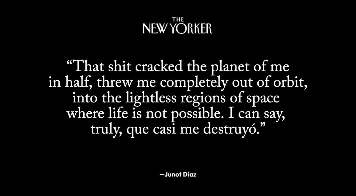 NewYorker's tweet photo. Junot Díaz breaks the silence of his past: “I never told anyone what happened, but today I’m telling you. And anyone else who cares to listen.” https://t.co/8Etc6d5zRX https://t.co/FLga1kEMLS