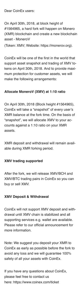 coinexcom's tweet photo. @monero_v Snapshot and trading supported for XMR Hard Fork - MoneroV
https://t.co/fzvFGYdvRI
#XMV #MoneroV https://t.co/ngIsV7Sdij