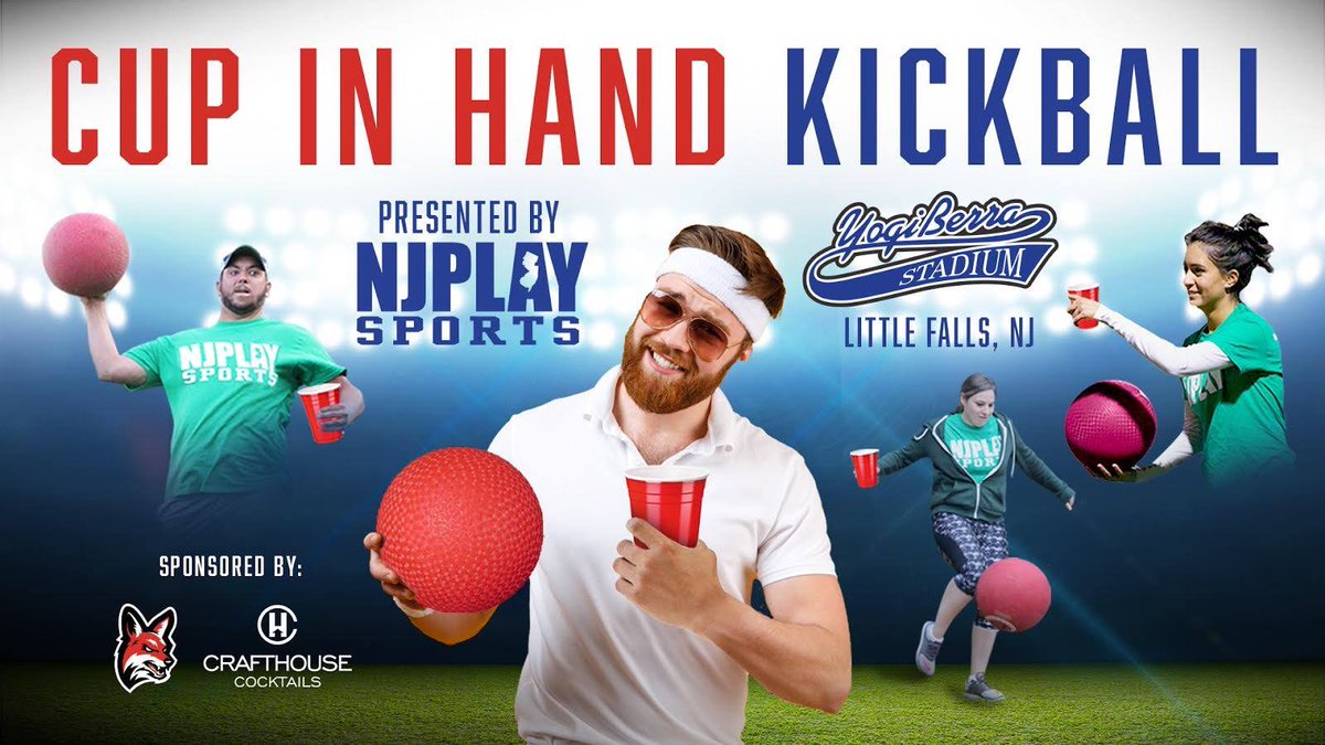 JackalsBaseball's tweet photo. The Jackals and @NJPlaySports are proud to present the Cup In Hand Kickball League! Come out to @YogiBerraStad to play #kickball and enjoy a beverage...at the same time! Don't miss out on the fun—register today at https://t.co/foBtGDR4vh. #CupInHand #GetJacked 🍺👟🔴 https://t.co/eLJuT3dl42