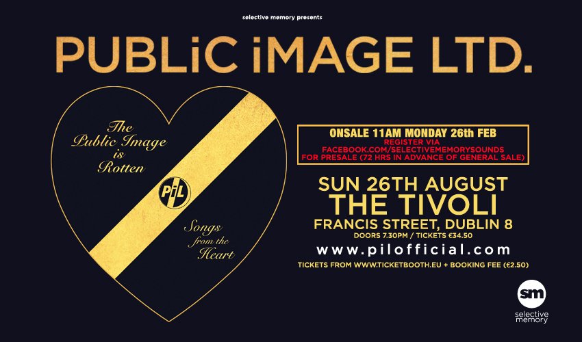 To celebrate their 40th Anniversary, <a href="/pilofficial/">Public Image Ltd</a> will perform choice cuts from their back-catalogue at Dublin's Tivoli Theatre on Sunday, August 26th.

Tickets ➡️ tblink.to/public-image