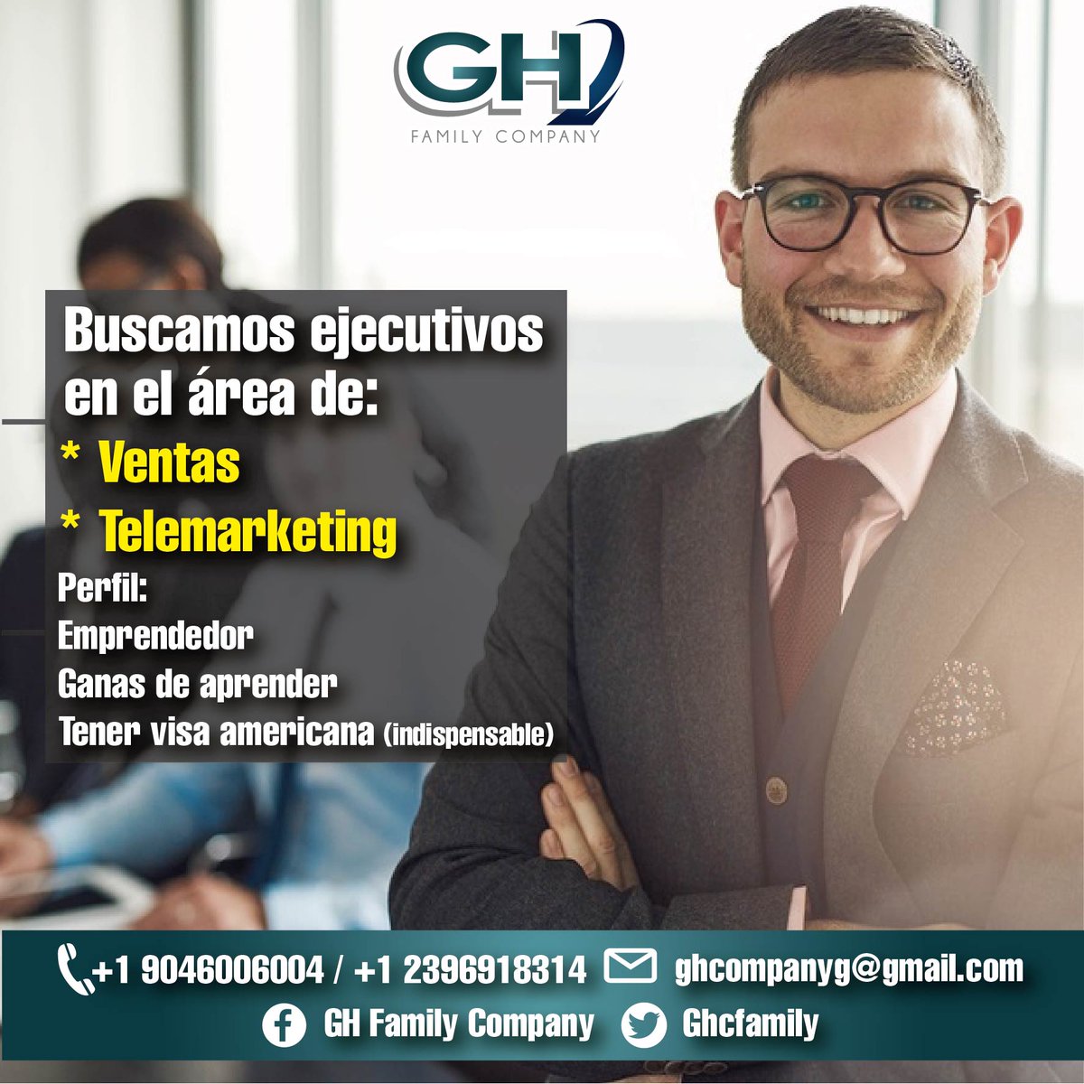 GHCFAMILY's tweet photo. Si estás interesado, envía tu resumen curricular al correo electrónico de la publicación y te haremos llegar la información. #GhFamily #Charleston #EjecutivosDeVentas #VentasCharleston #Summerville #USA #EEUU #Dolares #VenezolanosEnCharleston #GanaDolares #Millonarios #Dream https://t.co/YXNQHPQS1l