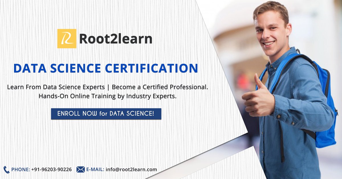 root2learn's tweet image. Now Learn #DataScienceCertification from #DataScienceExperts!
You will get Hands-On Online Training by Industry Experts.
ENROLL TODAY @ bit.ly/2GISDuX
For questions:
us @ +91-96203-90226
us @ info@root2learn.com
#DataScienceTraining #DataScienceCourse #OnlineTraining