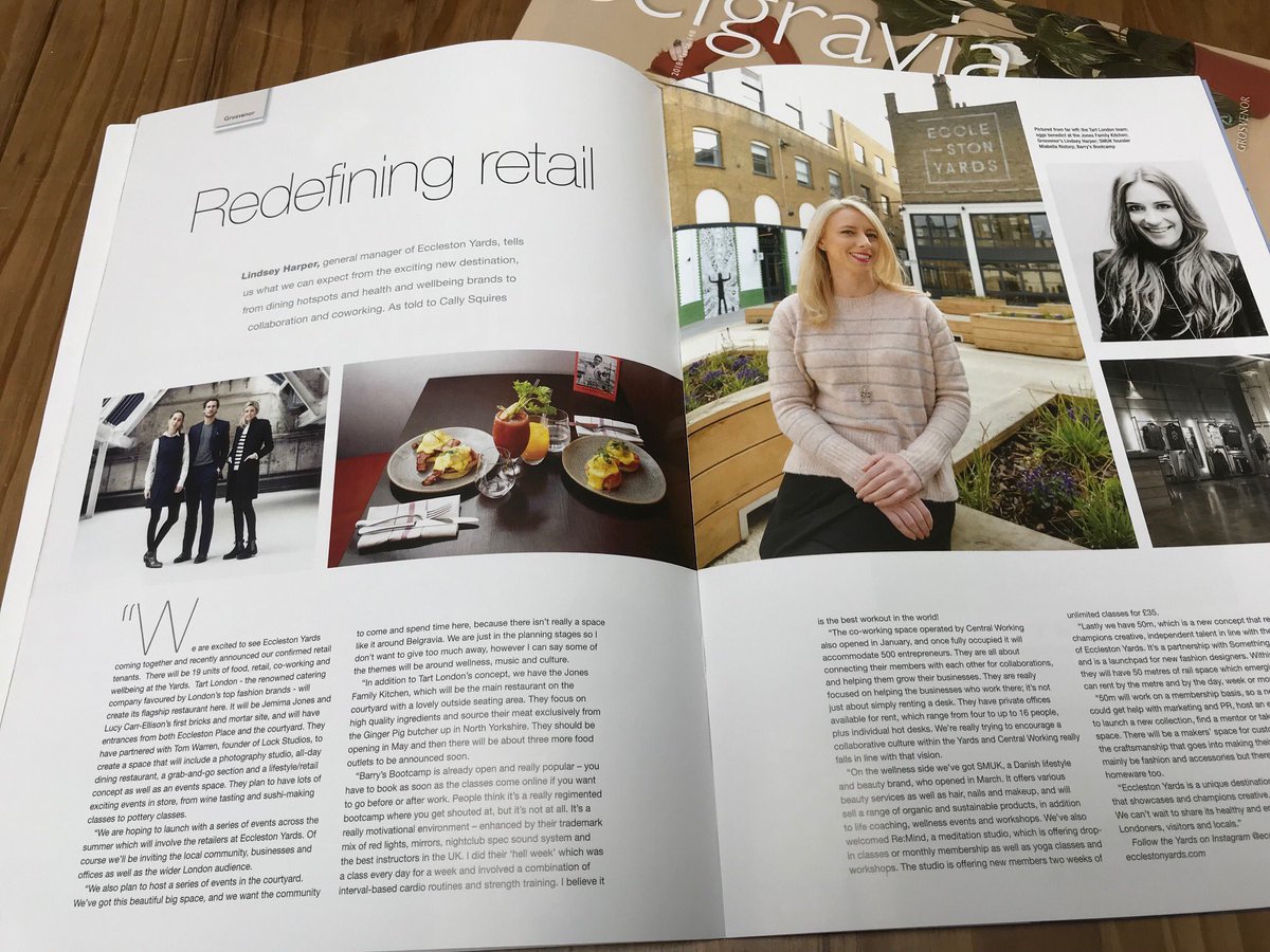 Fabulous interview with Lindsey Harper about <a href="/EcclestonYards/">Eccleston Yards</a> in the latest issue of @Belgraviamag We’re v excited to be moving in soon &amp; alongside the brilliant <a href="/tart_london/">Tart London</a> <a href="/iamtailormade/">Tailor Made London</a> <a href="/SMUK_London/">SMUK London</a> <a href="/centralworking/">Central Working</a> @BarrysBootcamp &amp; Re:Mind Studio 😃
#ecclestonyards #belgravia