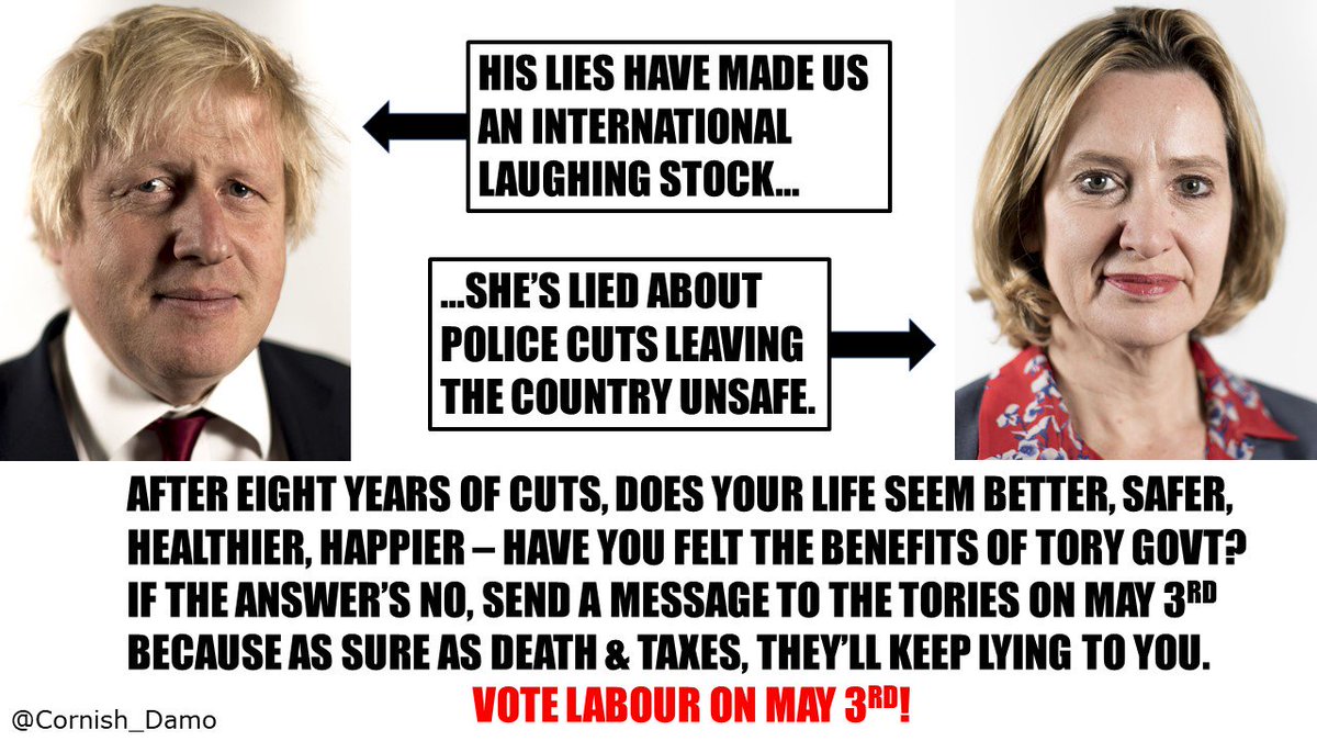 We've seen lots of 'Look at Corbyn' in the news recently & little wonder. Boris Johnson has lied about Russia without evidence, & now Amber Rudd has been shown to be lying about police cuts leaving us unsafe. We need rid of them. #localelections2018 #turnbritainred #ToriesOut2018