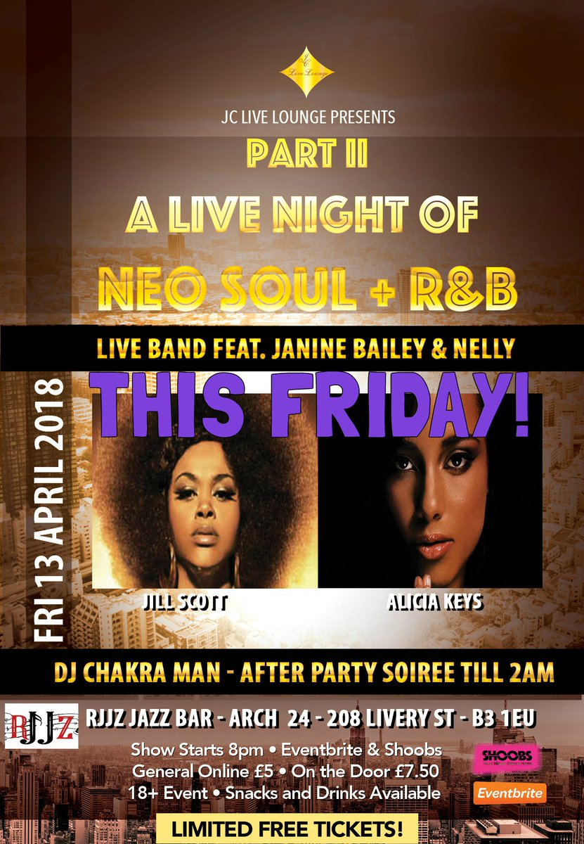 JCLiveLounge's tweet photo. Part II of A Live Night of R&amp;B + Neo Soul is your Friday Motive - Don’t Forget to Grab a Ticket - You Don’t Want to Miss This!🔥🔥🔥

Live Performances - Special Guests - After Party Soireé - Bar 🎉

https://t.co/duo0PiPp4B https://t.co/oBwf4kQ762