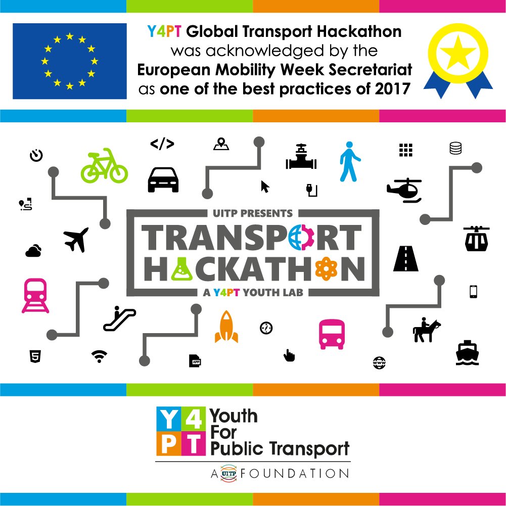 #Y4PThackathon 🚀wasAcknowledgedBy🇪🇺European #MobilityWeek 🚲🚆✈️🚍🚢🚘🚶‍♂️as1 of the🏅bestPractices of 2017. As a partOf this recognition #Y4PT wasInvited toLead aWorkshopTo share this initiativeWith the audienceIn theFramework of #EMW Awards2017🏆 y4pt.org/projects/hacka…