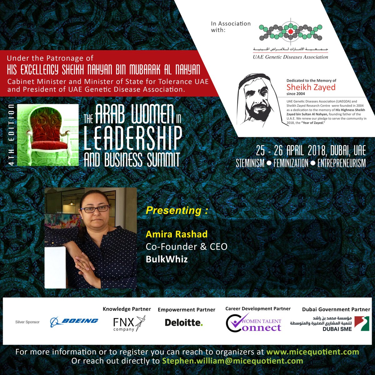 MICEQuotient's tweet photo. Meet Ms.@Amira123Rashad #CEO of #BulkWhiz the #first #BulkGrocery ecommerce platform in the #MiddleEast, powered by home grown artificial intelligence at the #4thEdition of The #AWILB Summit on 25-26 April 2018 at @DusitThaniDubai #Dubai,#UAE
https://t.co/6JpKCLYttT
#AWILB2018 https://t.co/9u01dMJipm